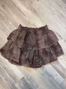aerie Tiered Ruffle Mini Skirt in Brown